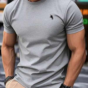 تي شيرت كاجوال صيفي للرجال مطبوع عليه شعار
